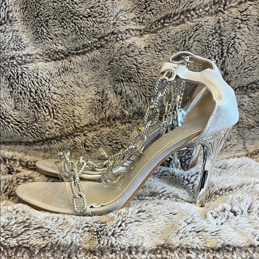 Elegant Silver Chain Women's Heels